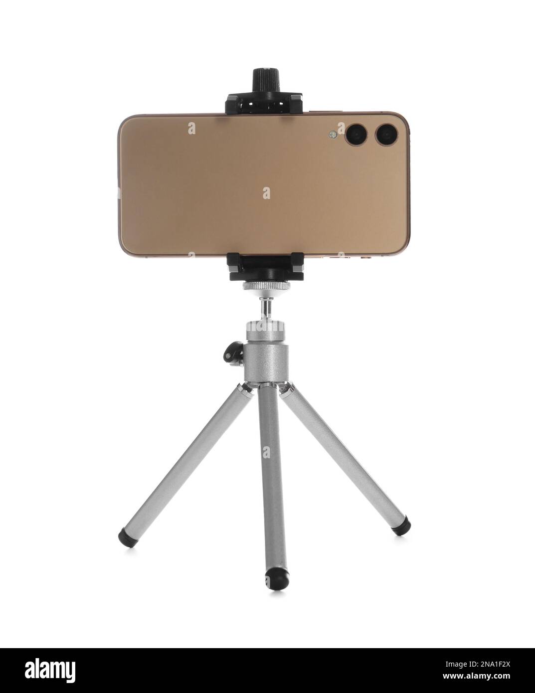 Smartphone fixed to tripod on white background Stock Photo - Alamy