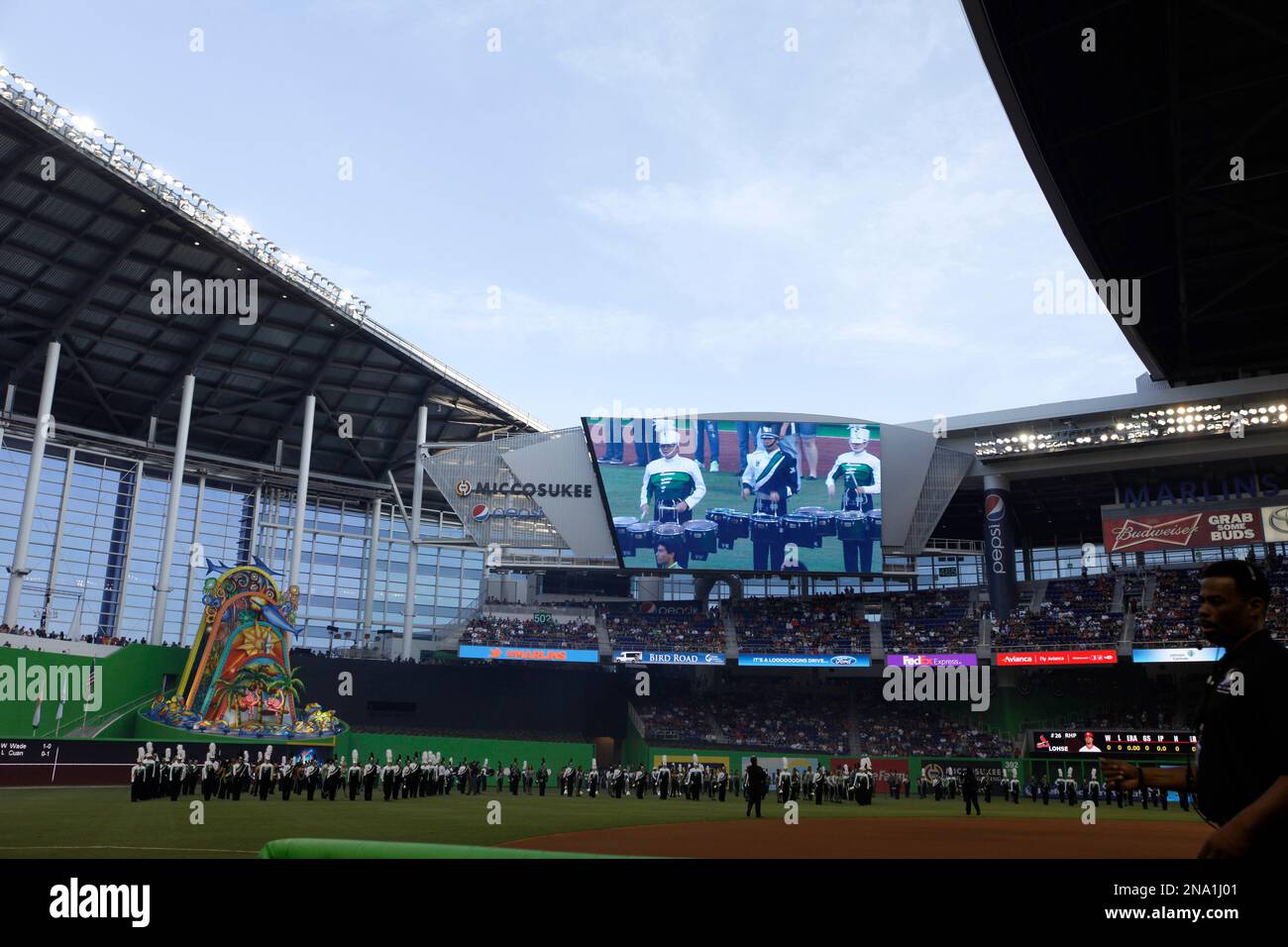 A matching band plays as the retractable roof at the new Marlins Park