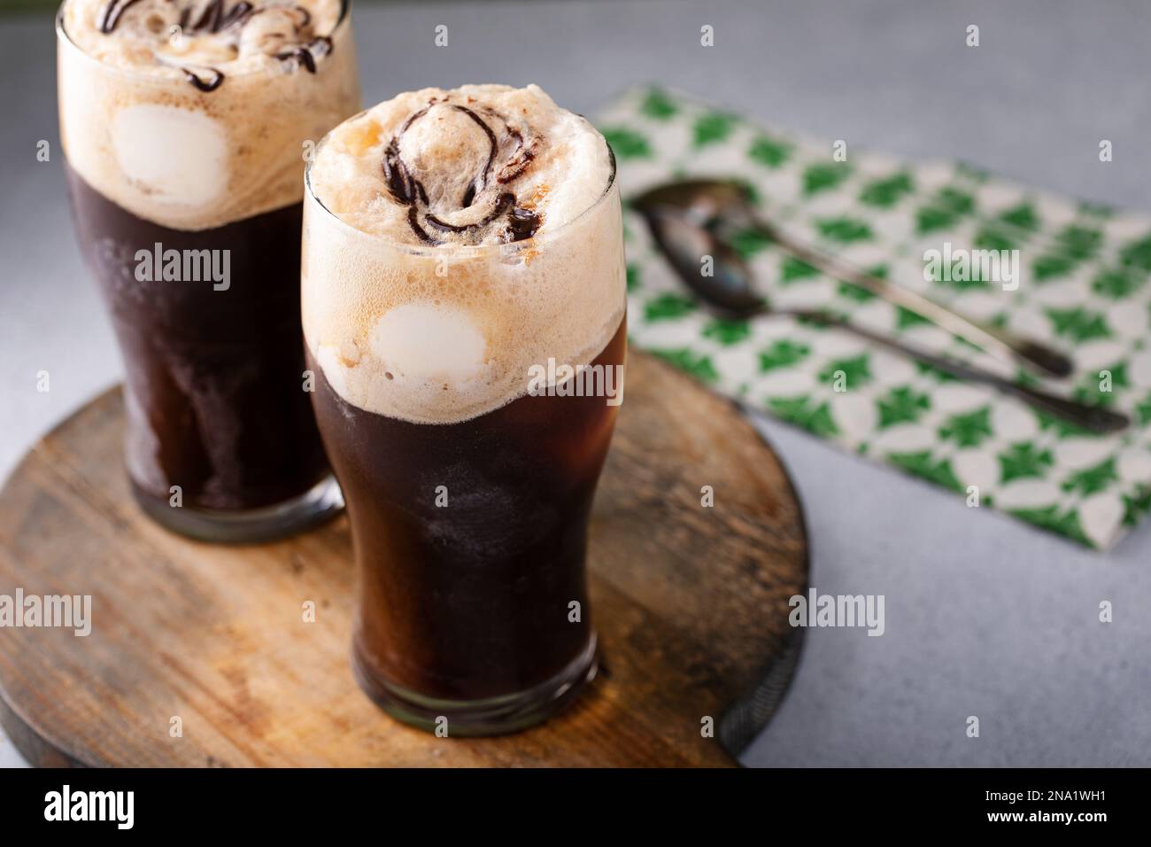 Dark stout beer ice cream float, drink and dessert idea for St Patricks