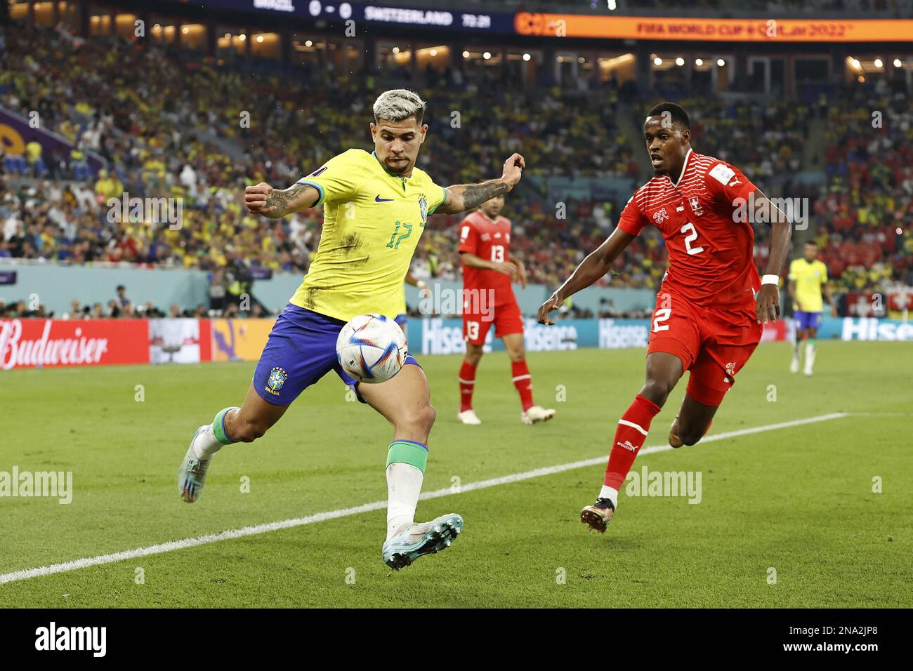 DOHA - (LR) Bruno Guimaraes of Brazil, Edimilson Fernandes of ...