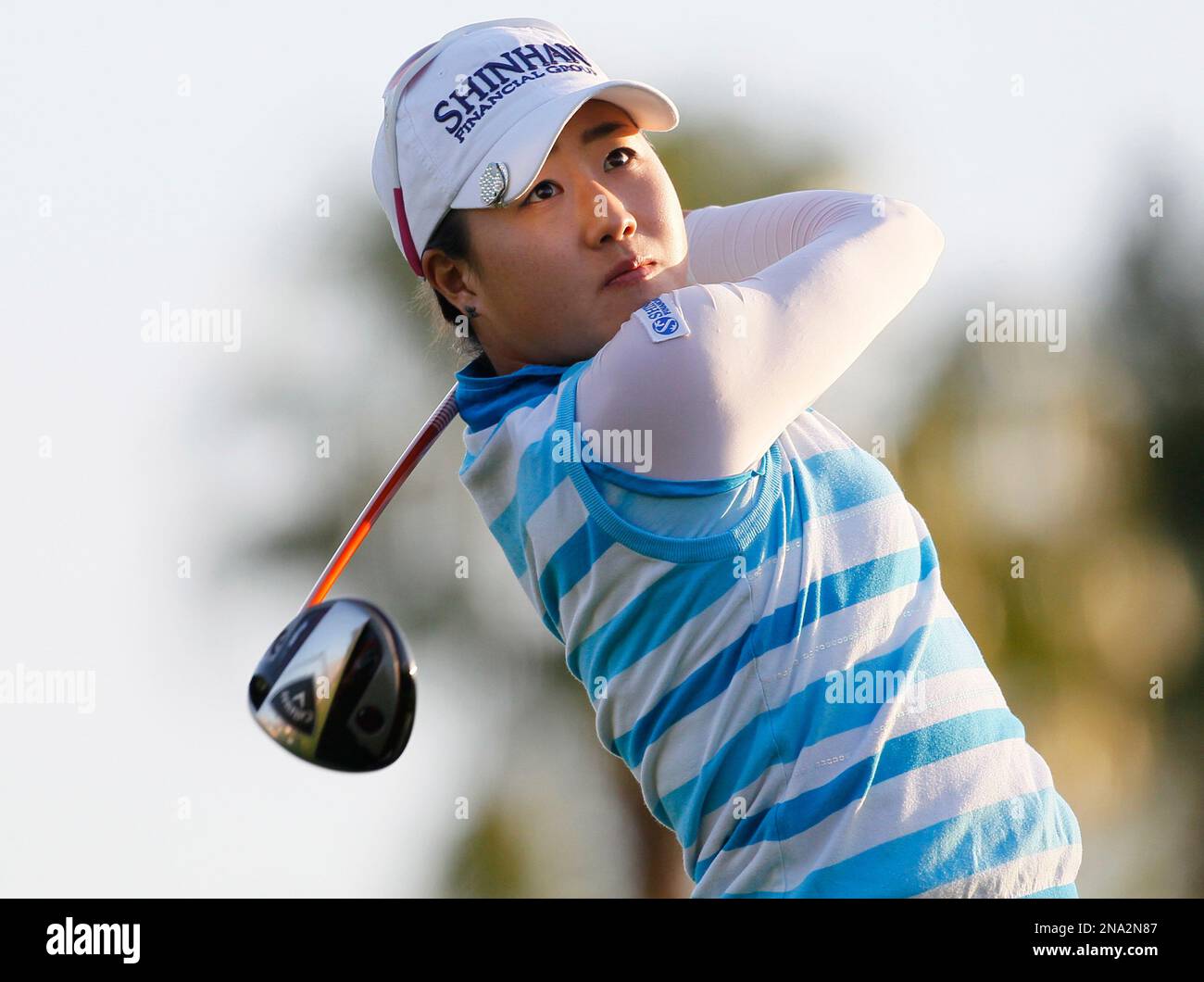 Jennifer Song hits from the 11th tee during the first round of the