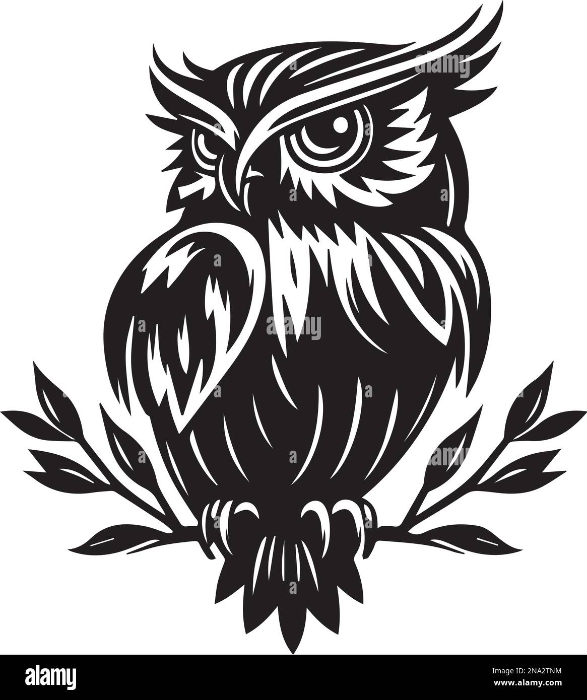 White and black owl logos brand icon wordmark illustration Stock Vector