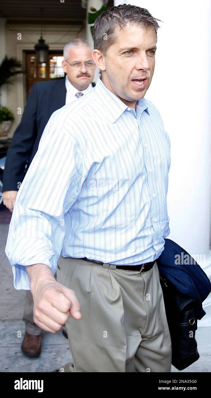 New Orleans Saints coach Sean Payton leaves the NFL owners meeting in