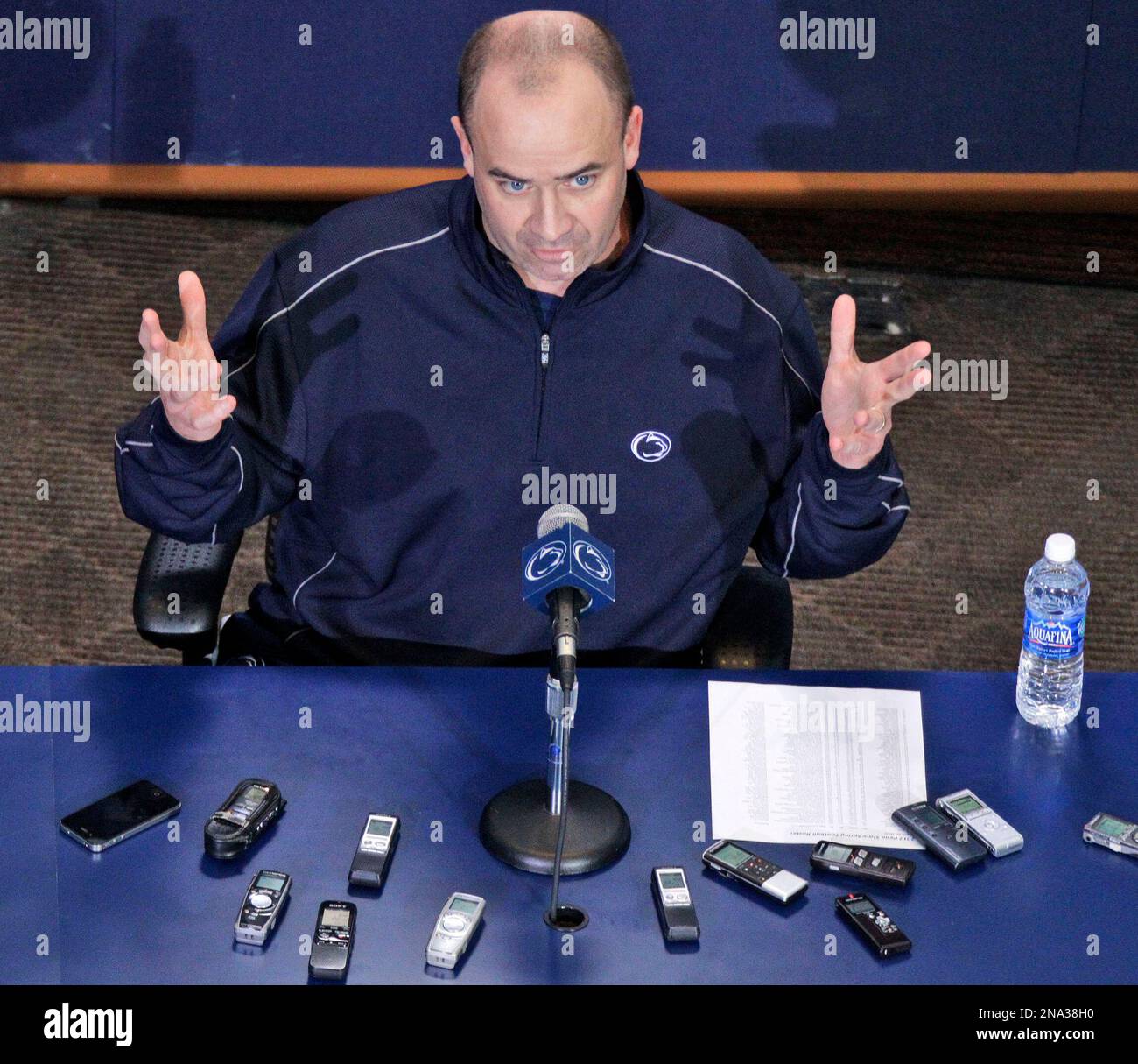 Penn State football coach Bill O'Brien answers a question during a news