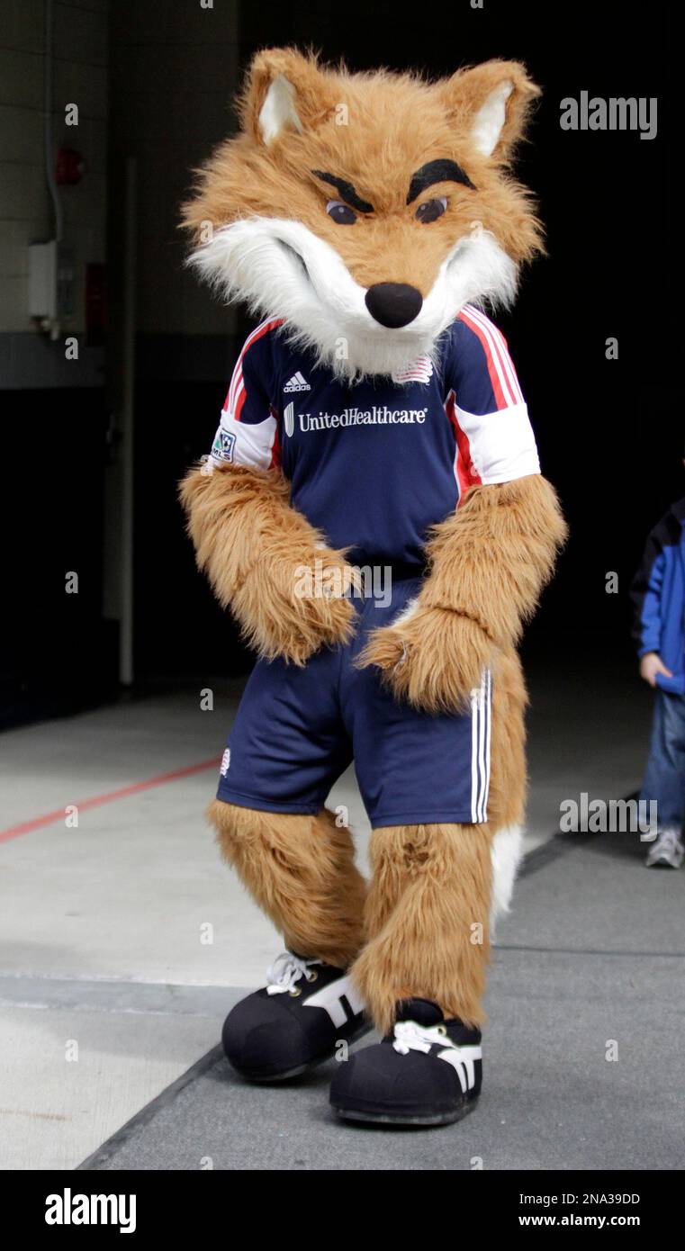Slyde, the New England Revolution mascot, stands in the tunnel