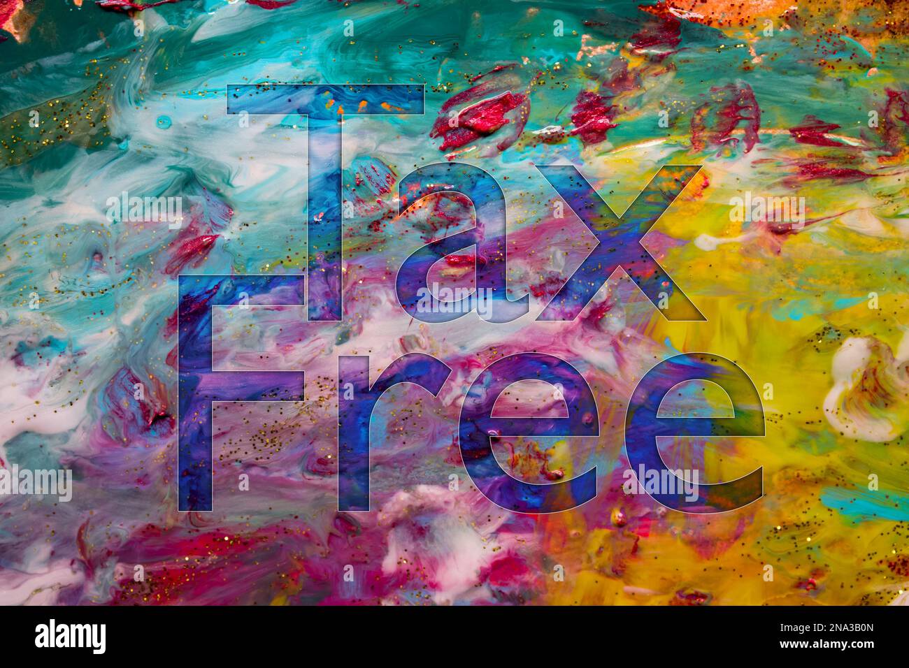 Abstract Natural Luxury art, fluid painting with Tax Free text, alcohol ink technique. Image