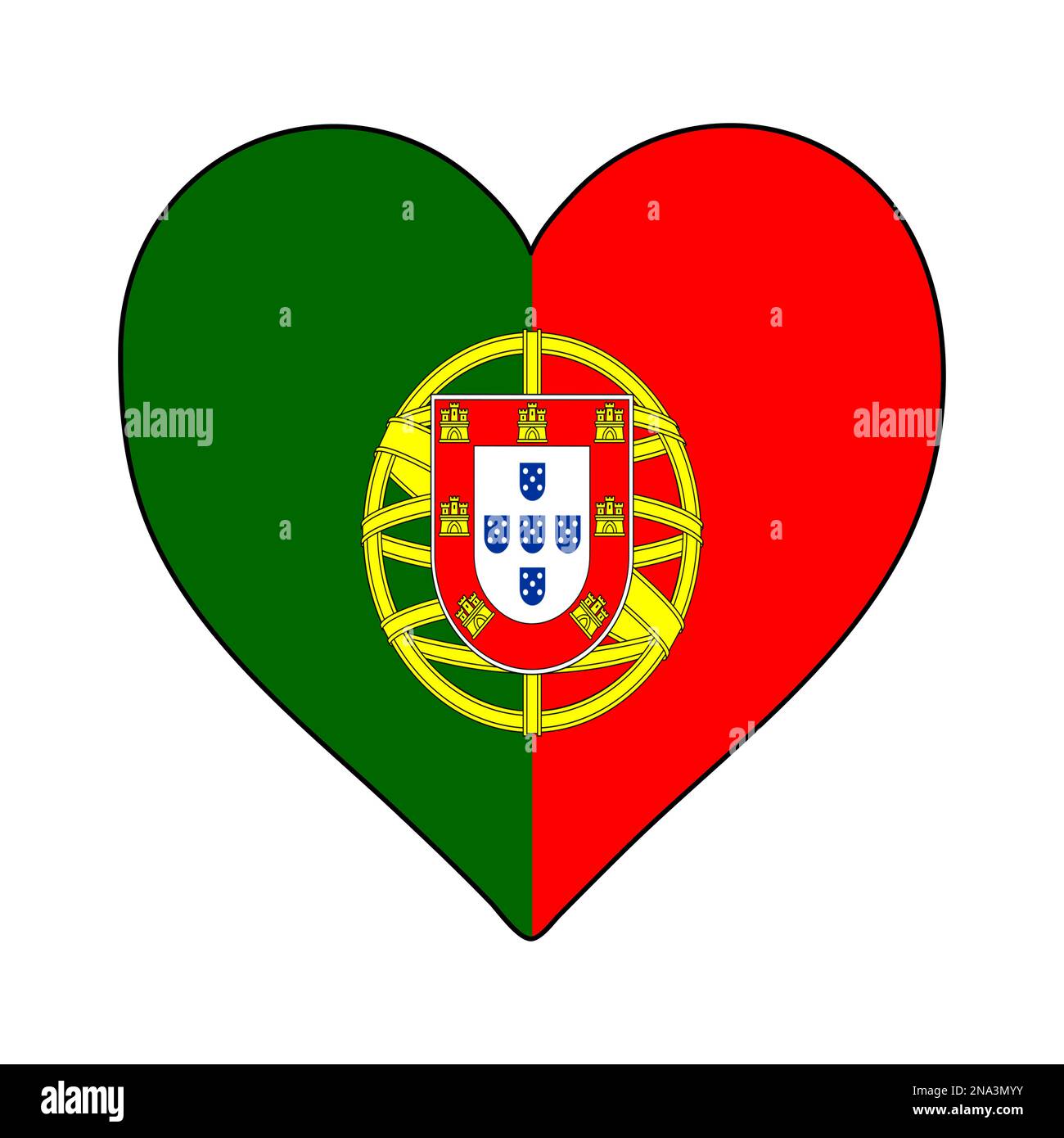 Portugal Heart Shape Flag. Love Portugal. Visit Portugal. Southern Europe. Europe. European Union. Vector Illustration Graphic Design. Stock Vector