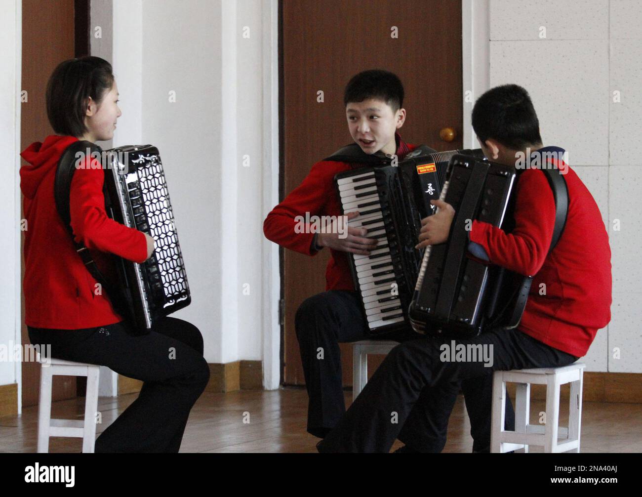 In this Feb. 25, 2012 photo, students rehearse with accordions in a
