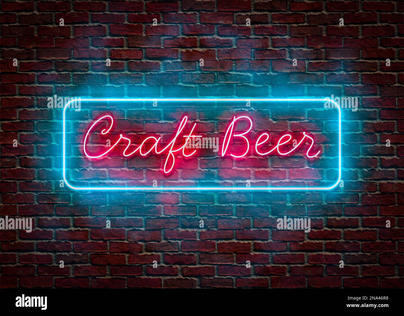Craft Beer Neon Sign on a red brick wall Stock Photo Alamy