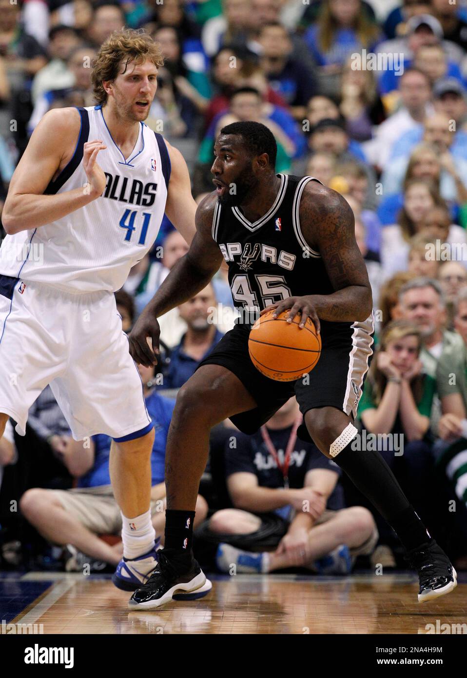 San Antonio Spurs DeJuan Blair 45 moves the ball against Dallas