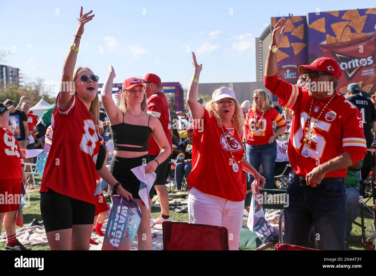 Kansas City Chiefs and Philadelphia Eagles fans attend the Official Super Bowl LVII Watch Party