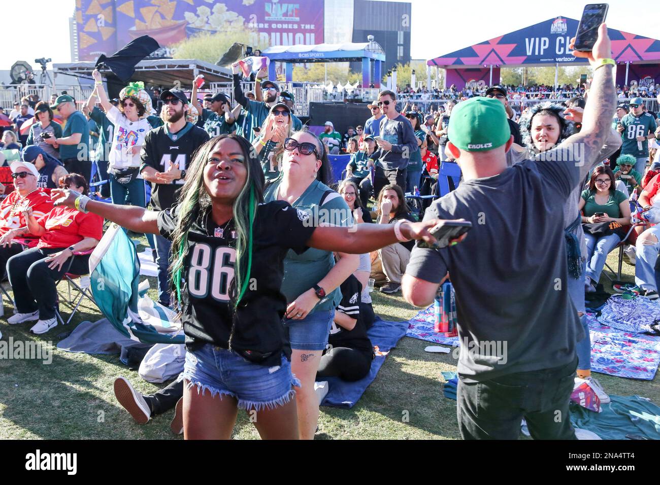Kansas City Chiefs and Philadelphia Eagles fans attend the Official