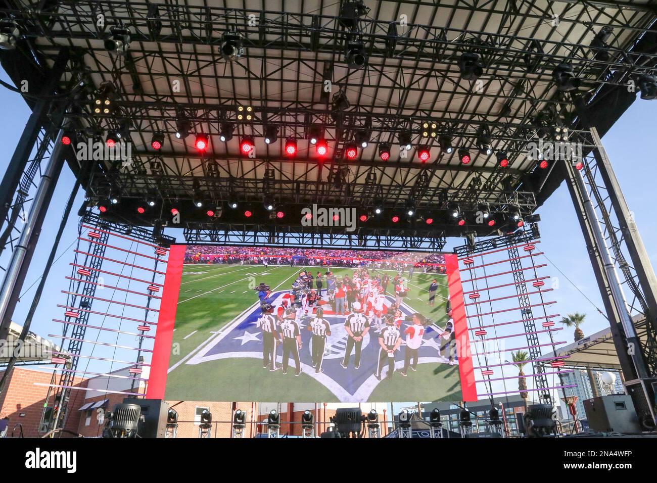 The main stage with the large LED screen to broadcast the Official Super Bowl LVII Watch Party