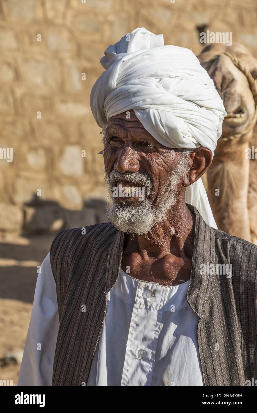 Old camel herder at the Monday livestock market; Keren, Anseba Region, Eritrea Stock Photo