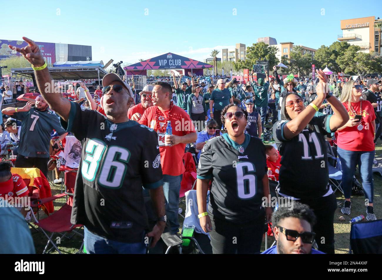 Kansas City Chiefs and Philadelphia Eagles fans attend the Official
