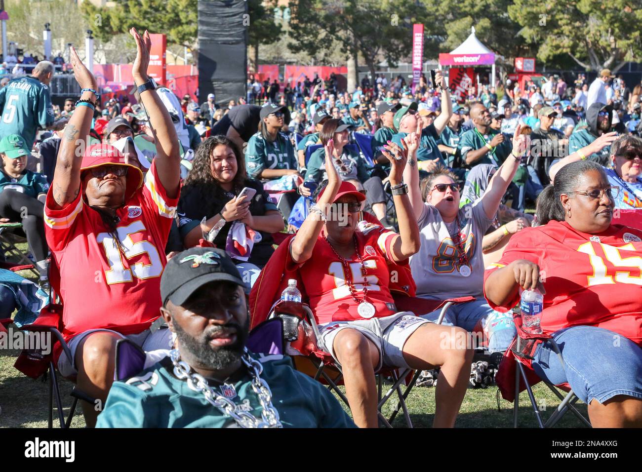 Kansas City Chiefs and Philadelphia Eagles fans attend the Official