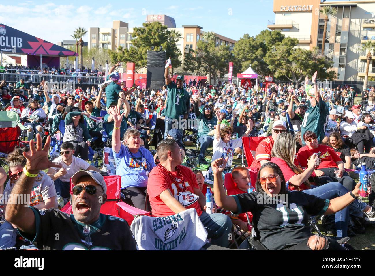 Kansas City Chiefs and Philadelphia Eagles fans attend the Official