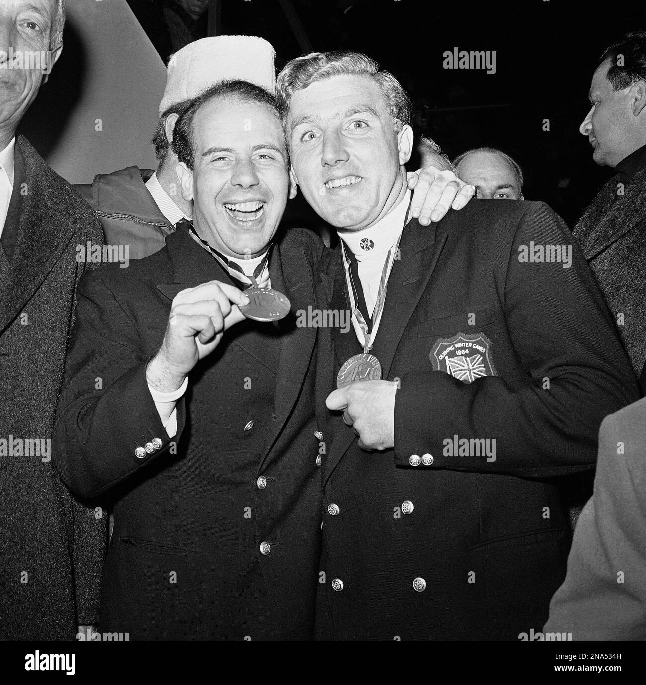 Anthony Nash (left) and Robin Thomas Dixon of Britain jubilantly ...