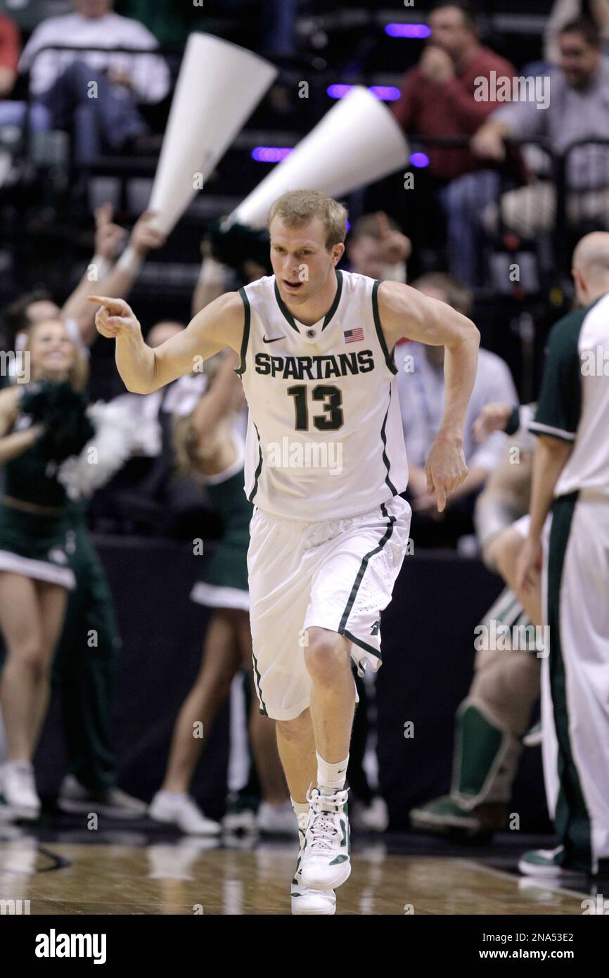 Michigan State guard Austin Thornton reacts in the second half of an