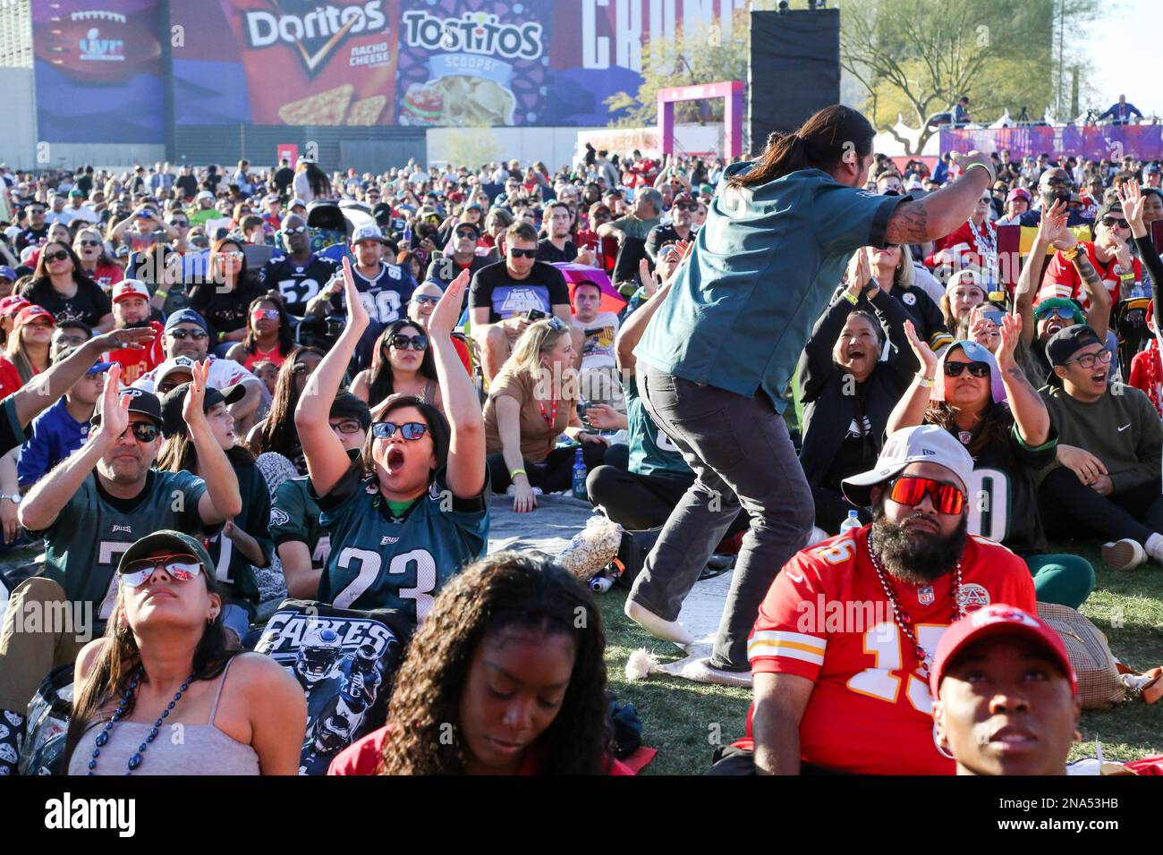 Kansas City Chiefs and Philadelphia Eagles fans attend the Official