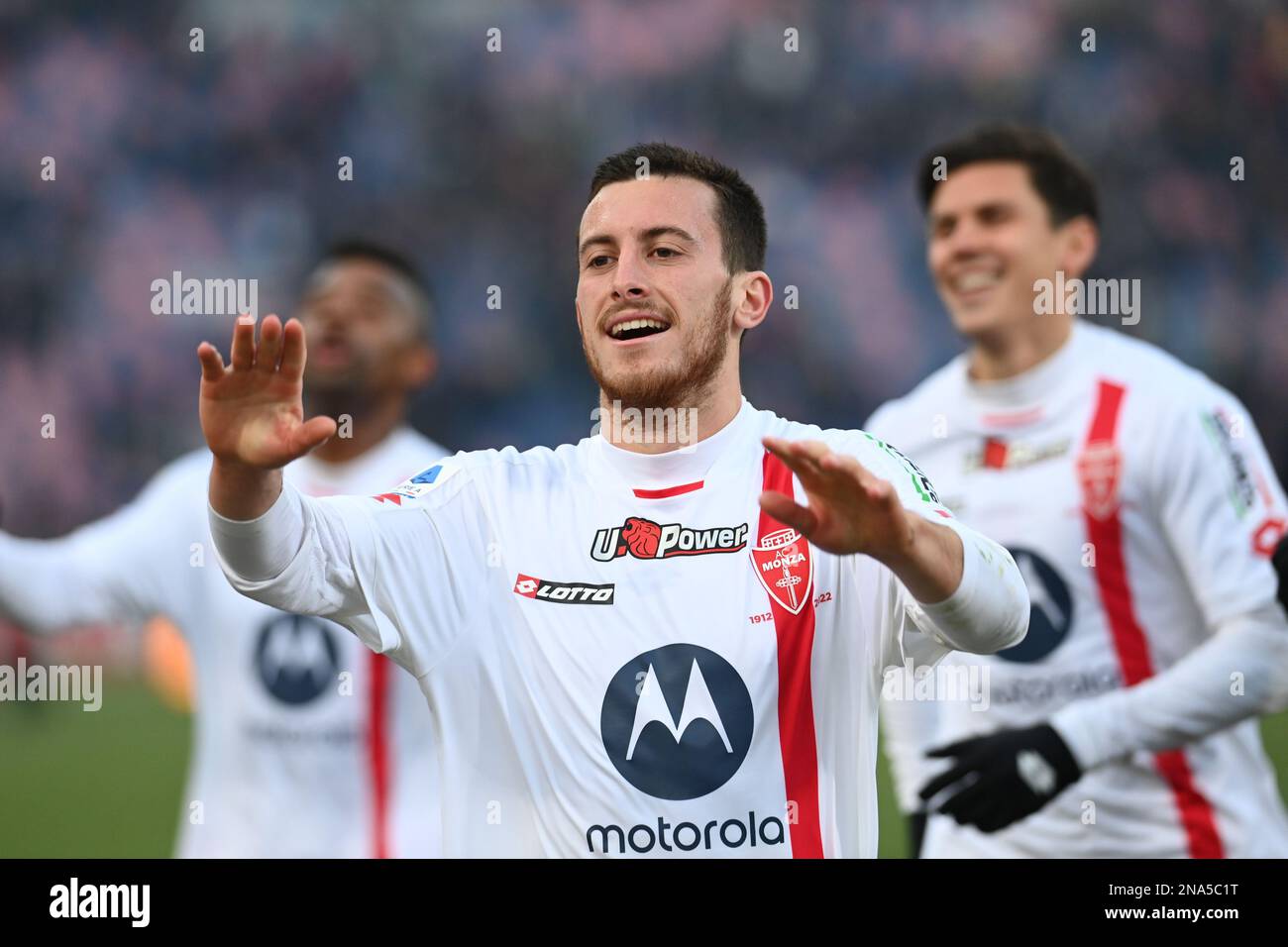 Bologna, Italy. 12th Feb, 2023. Samuele Birindelli (AC Monza) celebrate