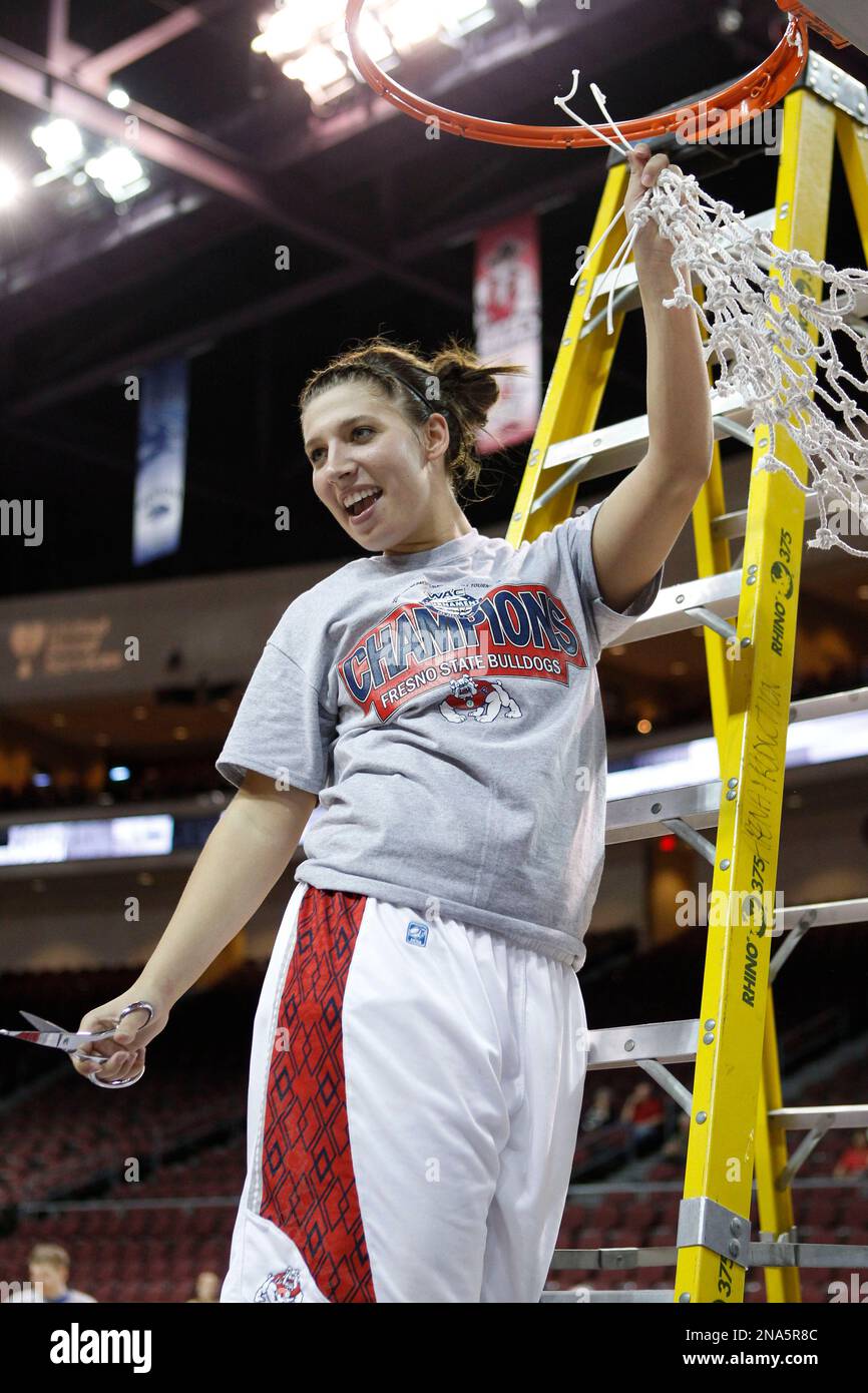 Fresno State guard Madison Parrish (11) celebrates their WAC