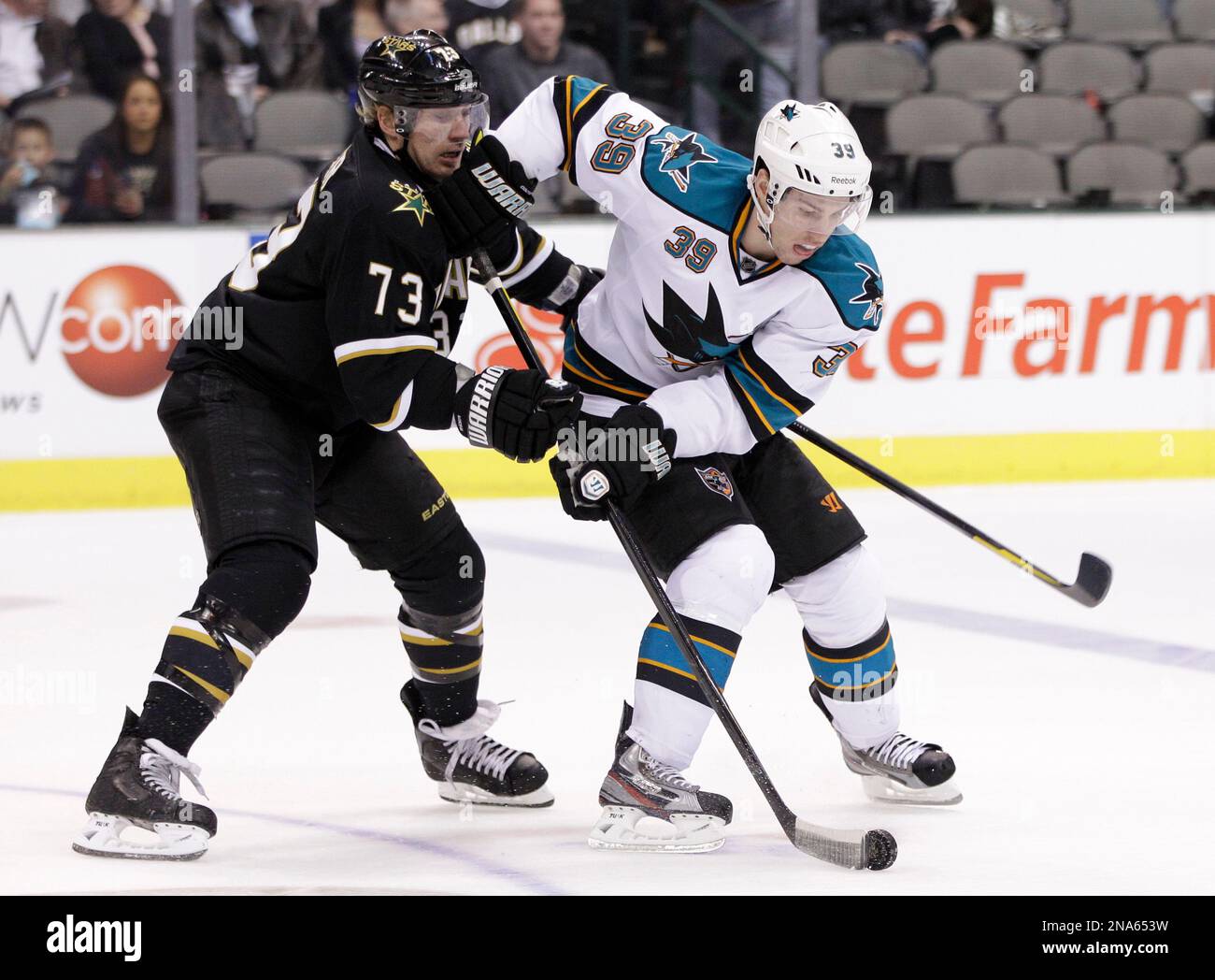 Dallas Stars right wing Michael Ryder (73) challenges San Jose Sharks
