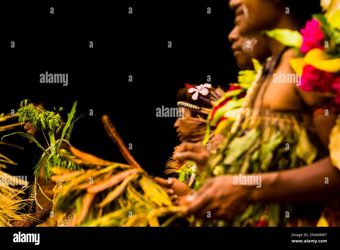 Detail of traditional dancers in Papua New Guinea; Tami Island, Morobe Province, Papua New Guinea Stock Photo