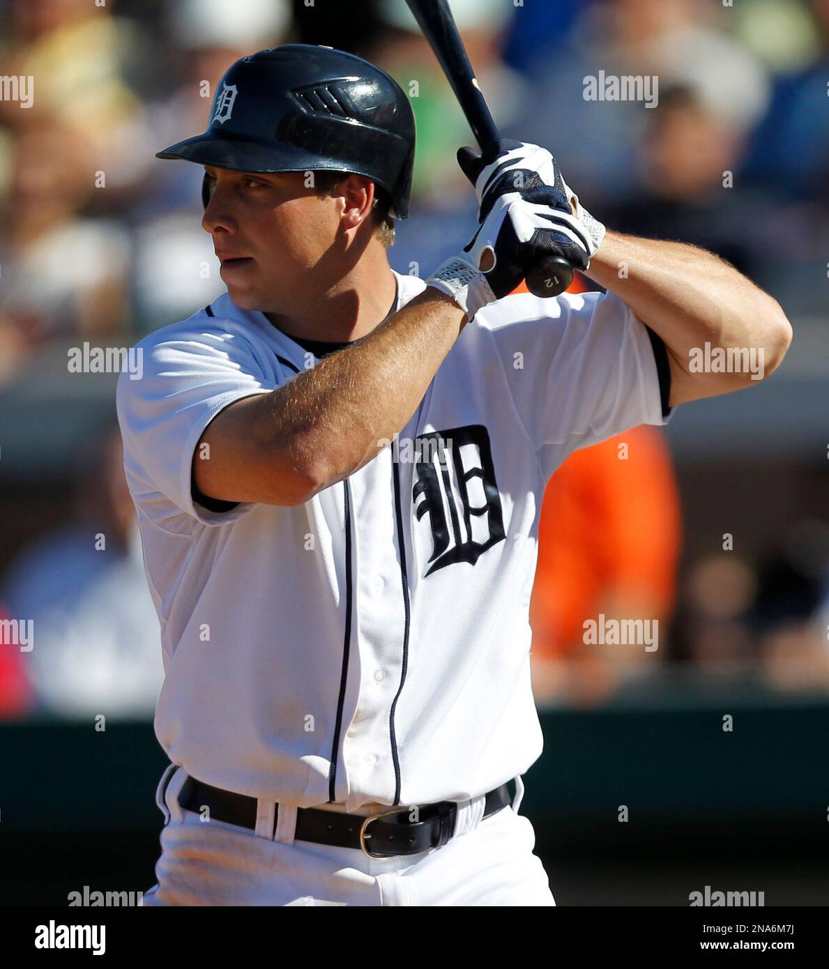 Detroit Tigers' Andy Dirks takes an at-bat during a spring