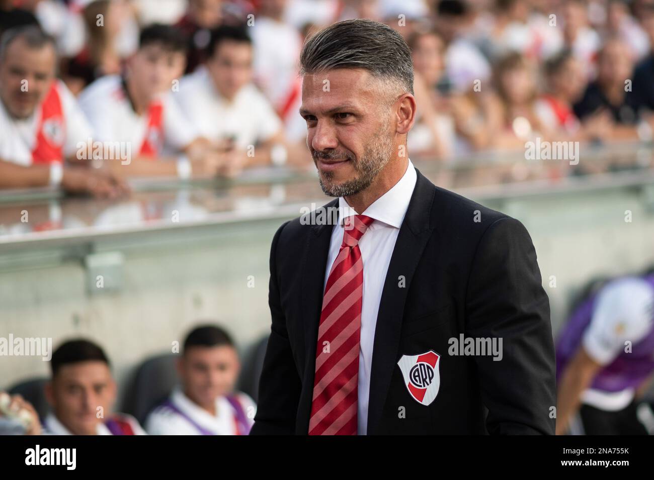Buenos Aires, Argentina. 12th Feb, 2023. Martin Demichelis coach of River Plate seen during a match between River Plate and Argentinos Juniors as part of Liga Profesional 2023 at Estadio Mas Monumental Antonio Vespucio Liberti. Final Score: River Plate 2:1Argentinos Juniors Credit: SOPA Images Limited/Alamy Live News Stock Photo