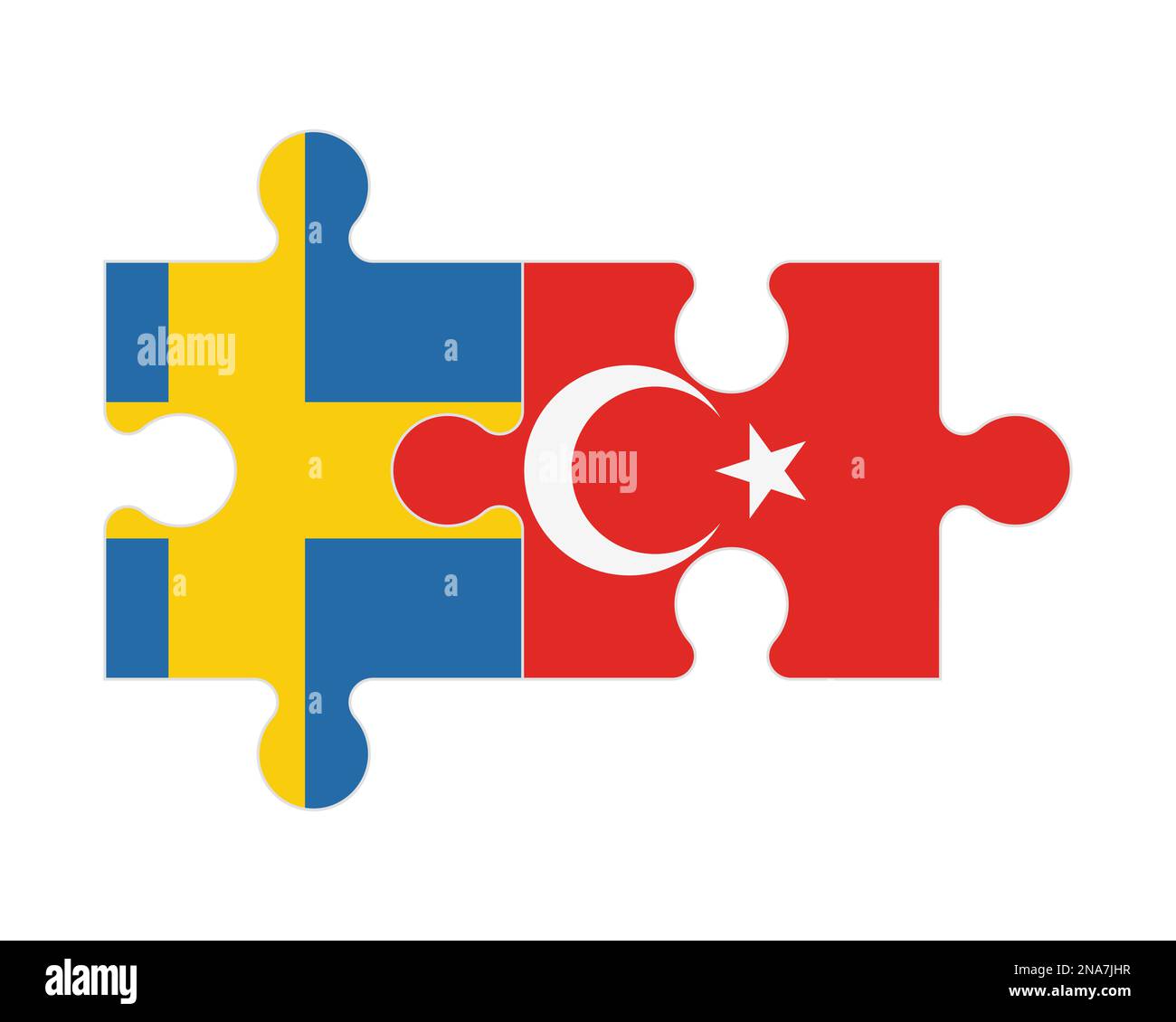 Connected puzzle of flags of Sweden and Turkey, vector Stock Vector