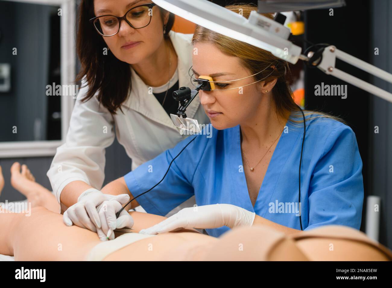 Beautician dermatologist intern learn electrolysis beauty spa salon