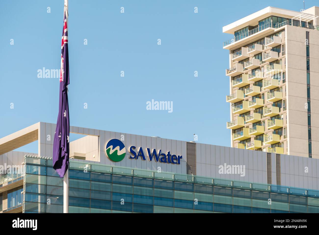 Adelaide, South Australia - August 23, 2019: SAWater main office building (SA Water House) viewed across Victoria Square on a day Stock Photo
