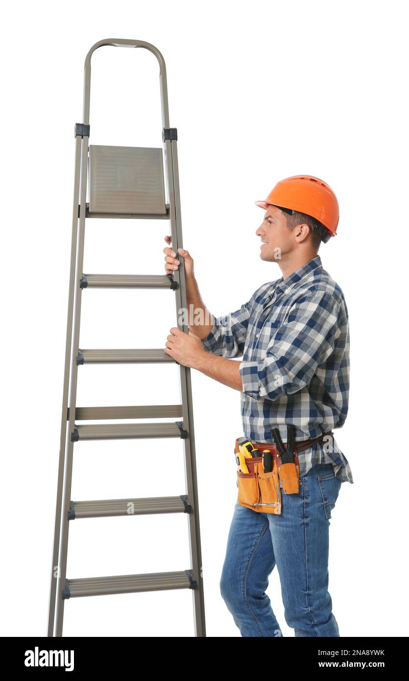 Ladder Work Stock Image Workman ladder white background hi-res stock photography and images - Alamy