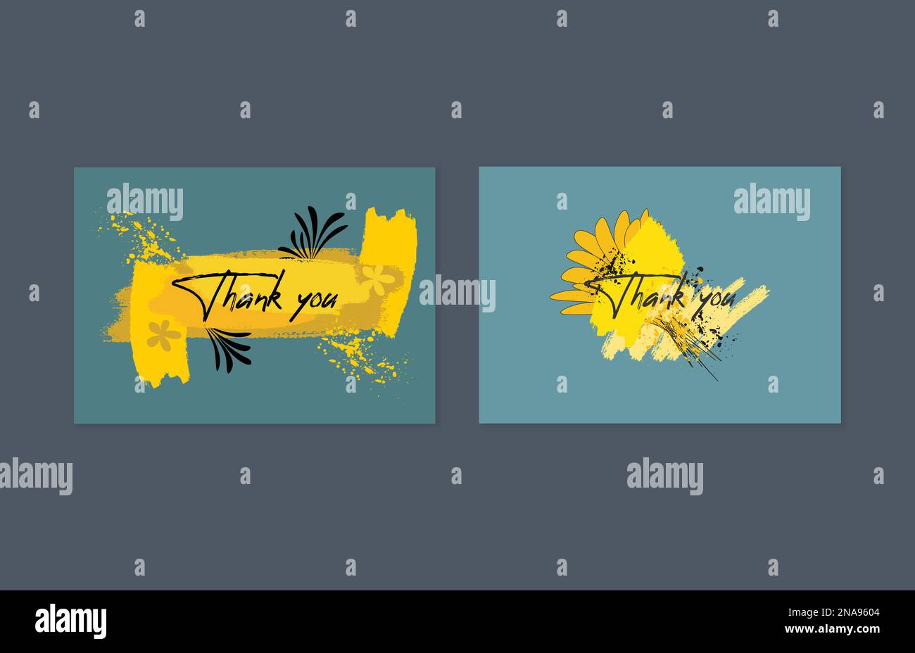 Thank you card template with brushstroke ink fluid and tropical botanic ...