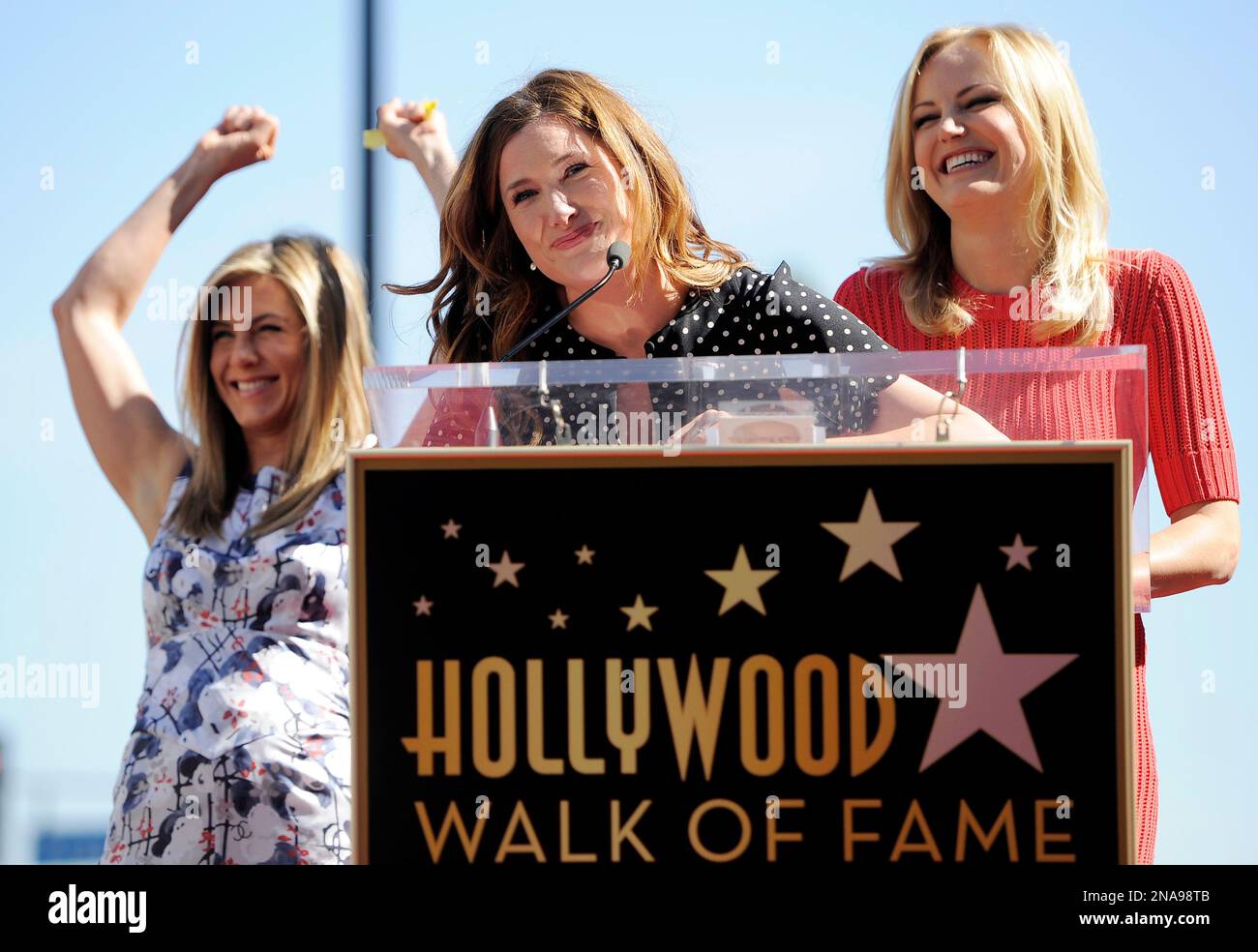 Jennifer Aniston, left, and Malin Akerman, right, cast members in the