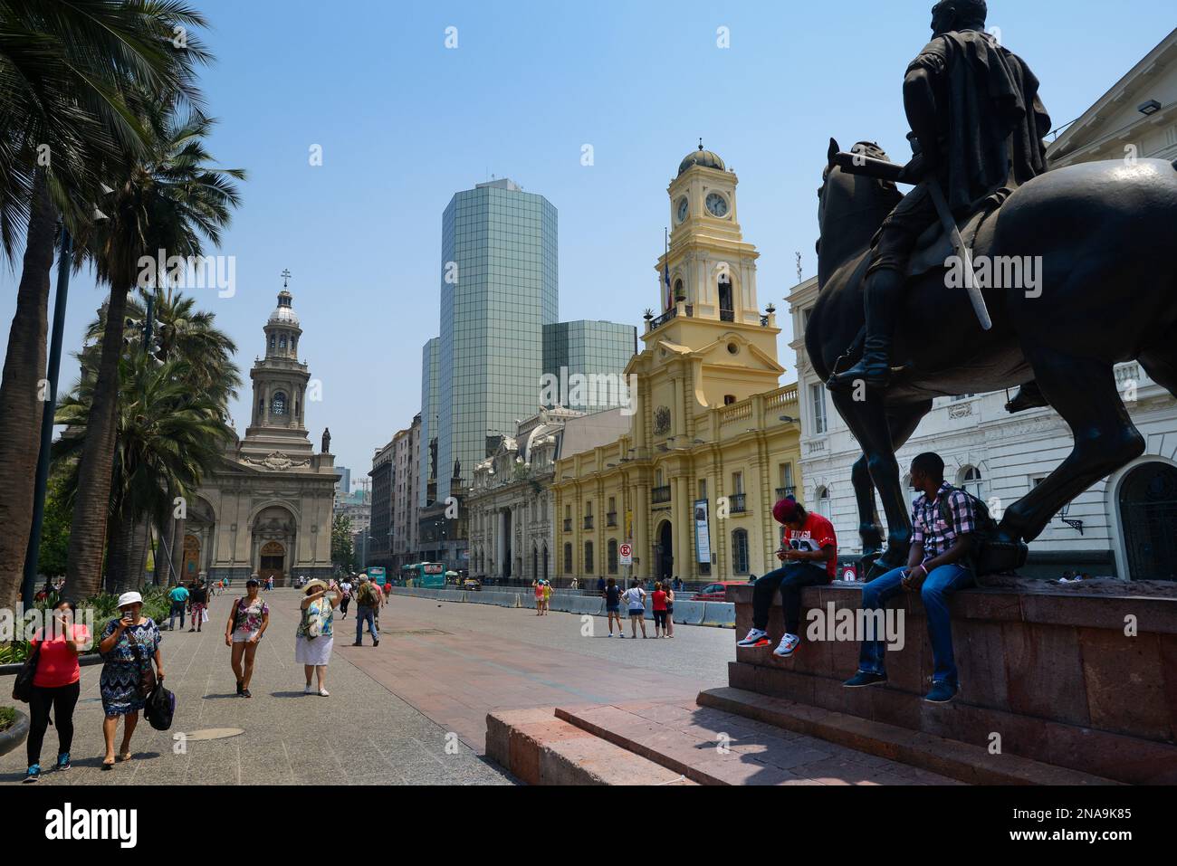 Plaza de Armas with a contrast of old and new architecture in Santiago, Chile; Santiago de Chile, Chile Stock Photo