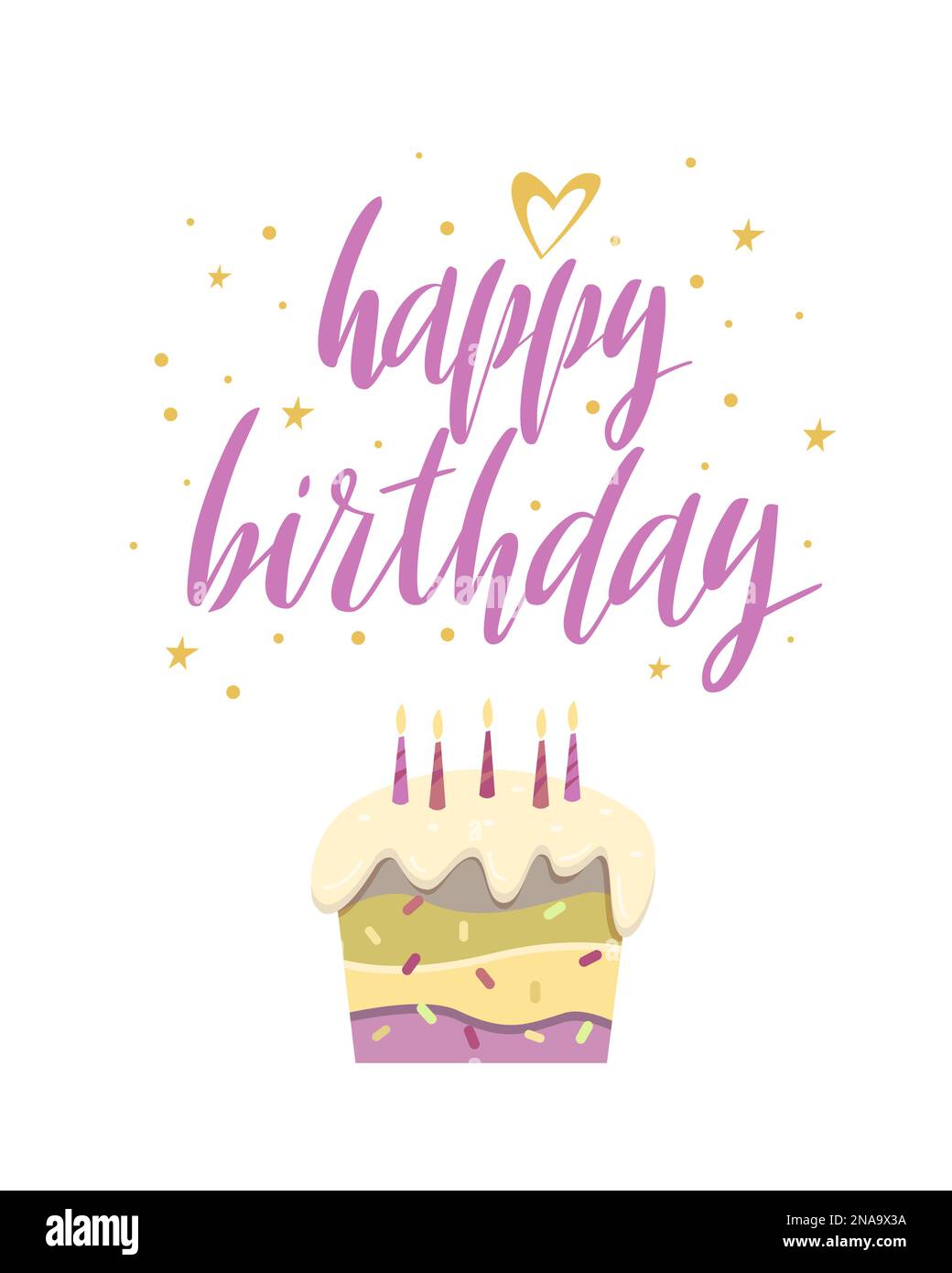 Happy Birthday Card Sweet Cake Candle And Triangle Bunting Flags