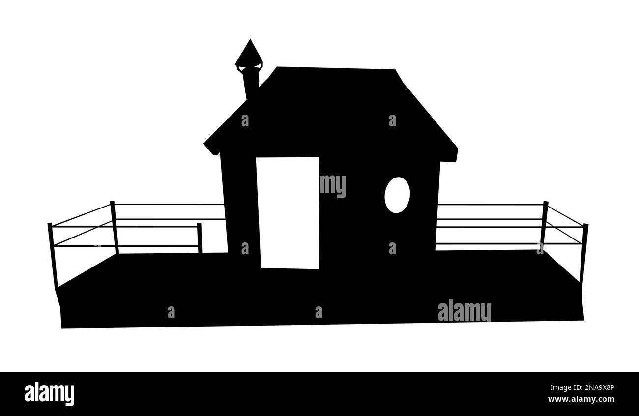 Floating house. Silhouette design. Dwelling with small courtyard on