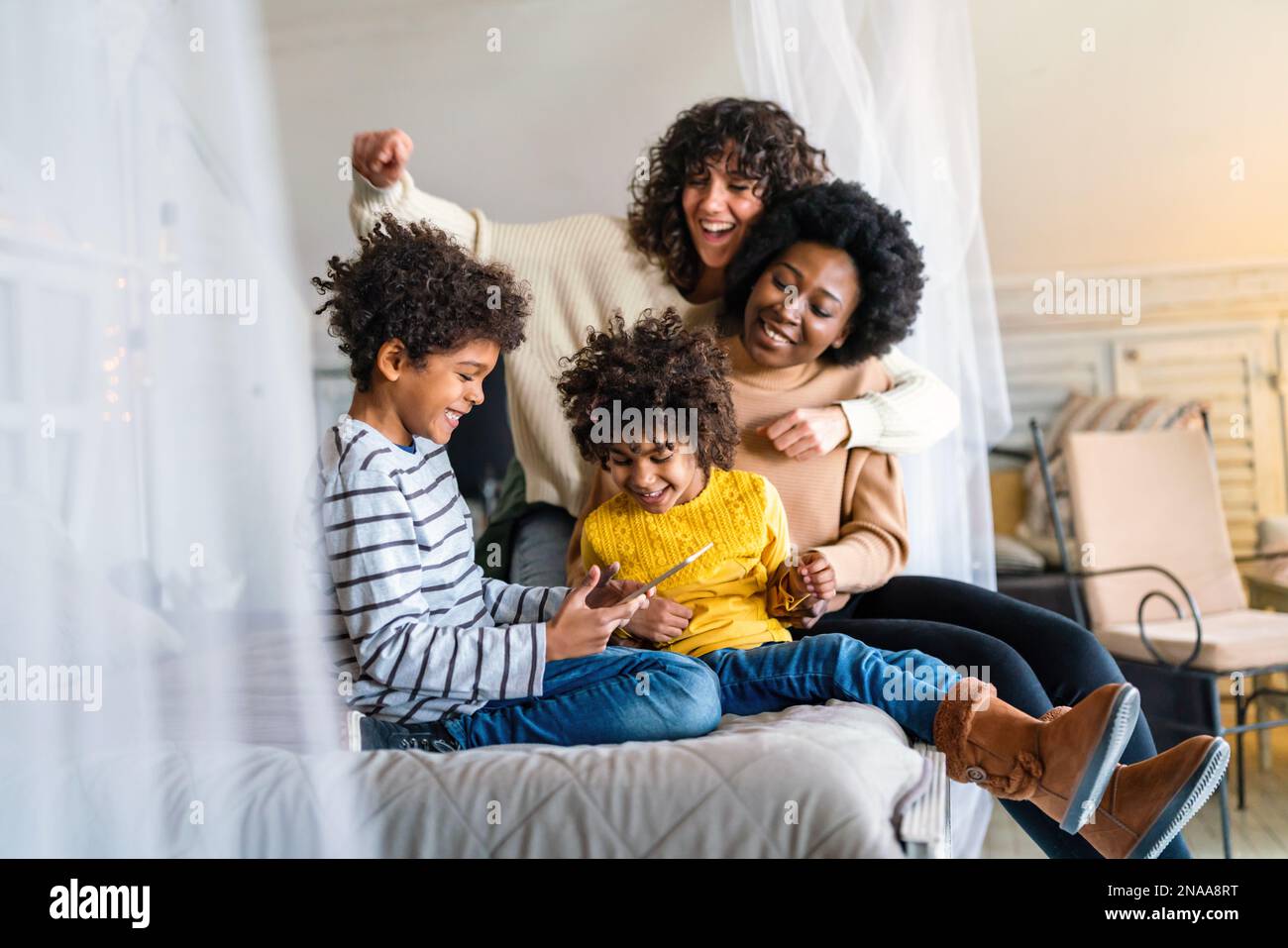 Gay couple children love happiness concept. Happy multiethnic family ...