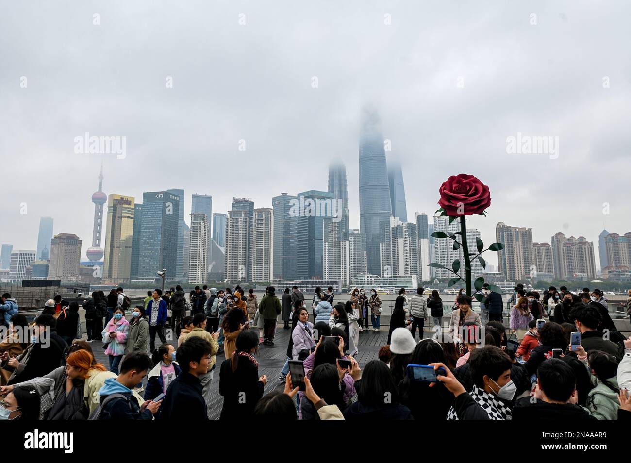 SHANGHAI, CHINA - FEBRUARY 12, 2023 - People take photos in front of a ...