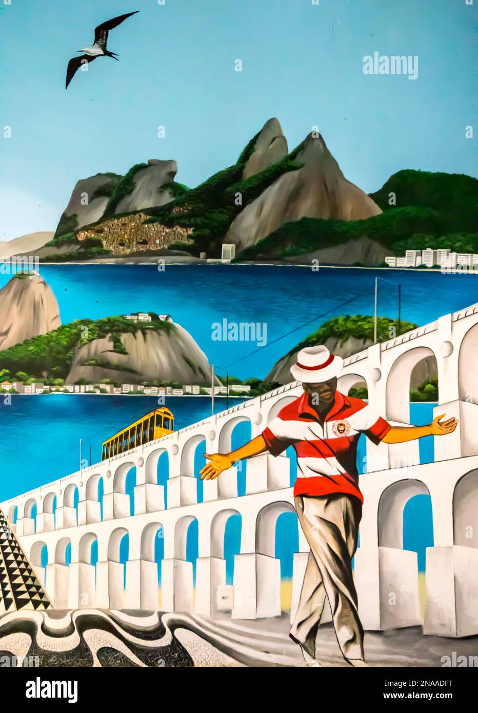 Mural of Rio sights in Santa Teresa, Rio de Janeiro, Brazil; Rio de Janeiro, Rio de Janeiro, Brazil Stock Photo