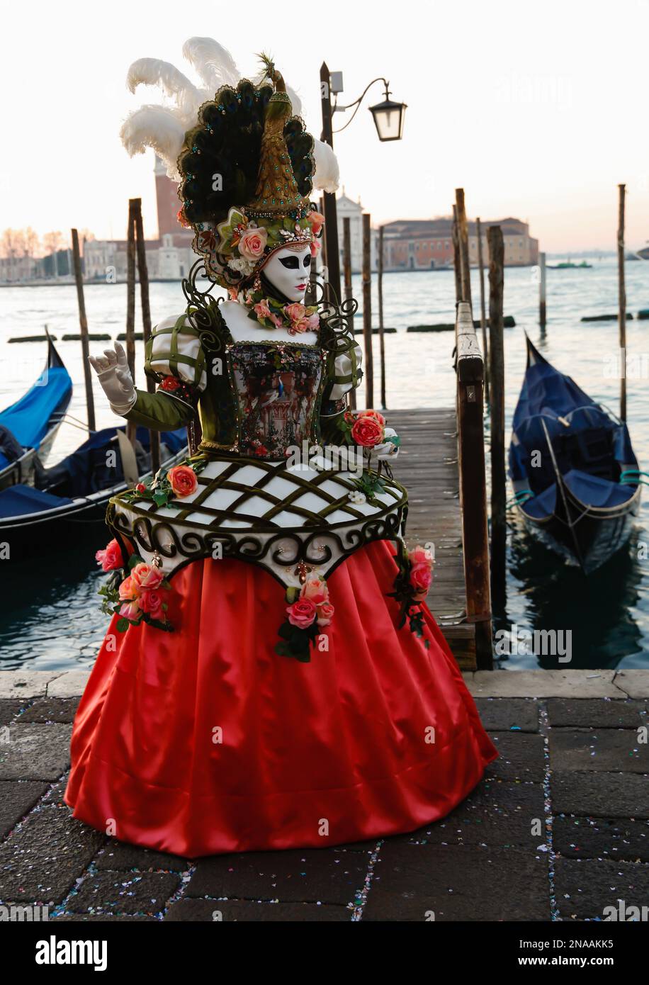 Venice, Italy. 13th February 2023. Revellers wearing traditional carnival costumes and masks, along with tourists, flock to Venice for the Venice Carnival. Credit: Carolyn Jenkins/Alamy Live News Stock Photo