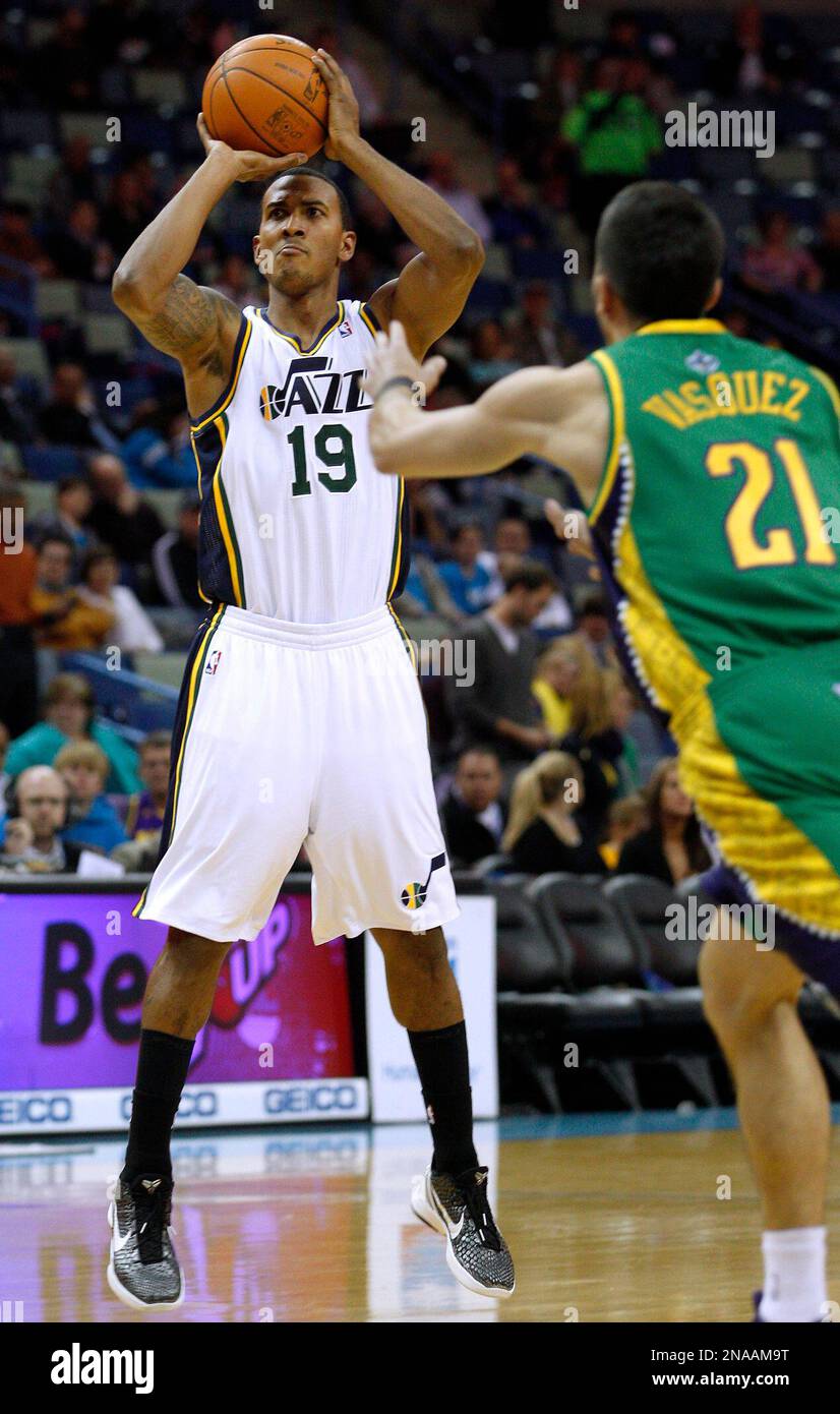 Utah Jazz shooting guard Raja Bell (19) shoots the ball over New