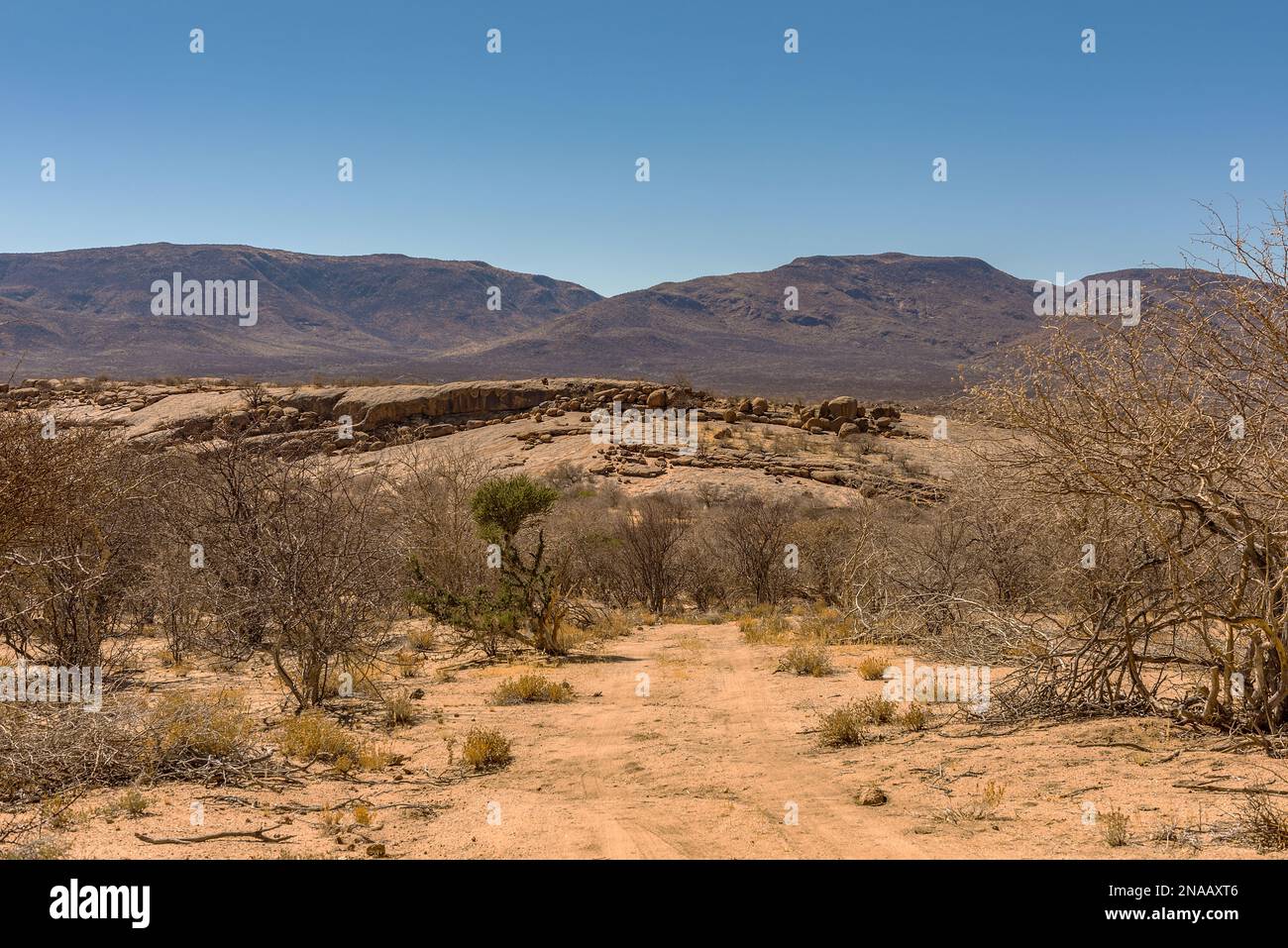 The landscape of the Erongo Mountains in Namibia Stock Photo