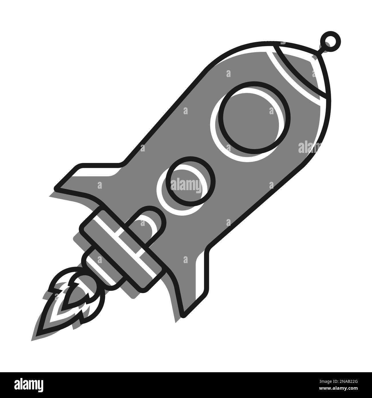 Flying Space Rocket filled with gray color icon. Flights To Mars, Moon And Planets Of Solar System. Technologies For Space Exploration. Simple black a Stock Vector