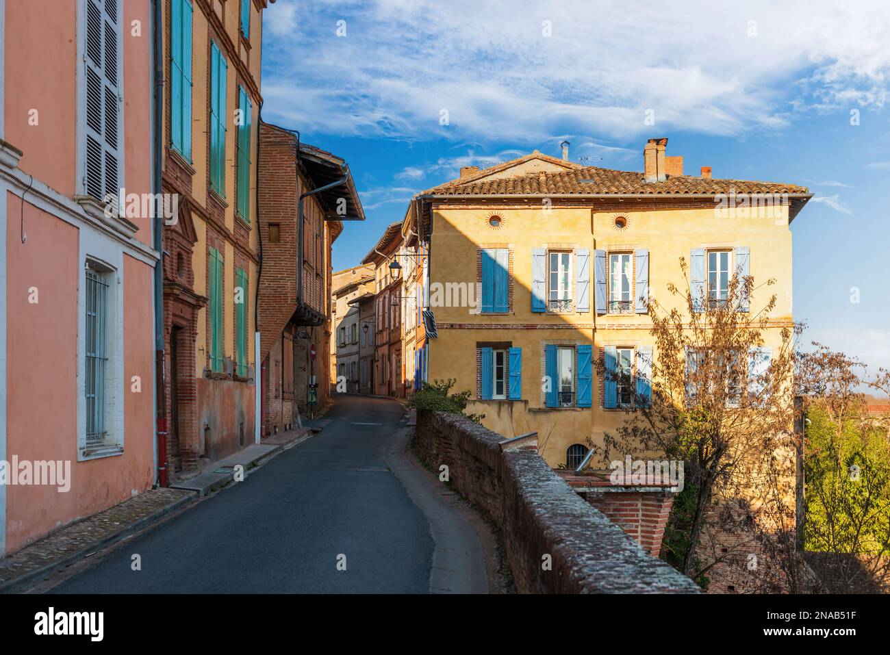 Street on the ramparts on the Tarn, town of Rabastens, in the Tarn, Occitanie, France Stock Photo
