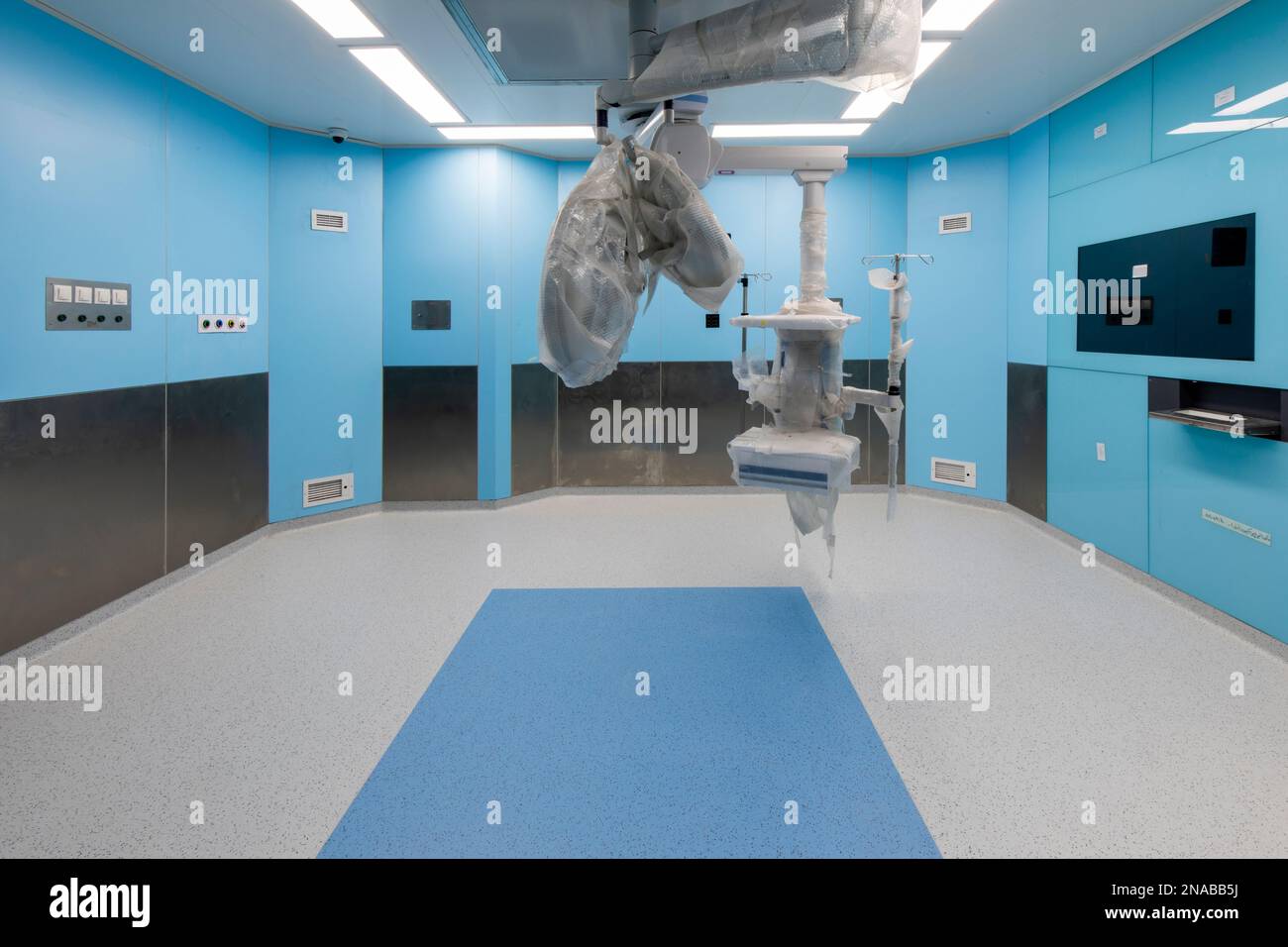 Brand new modern Hospital Operating Room with blue and green flooring