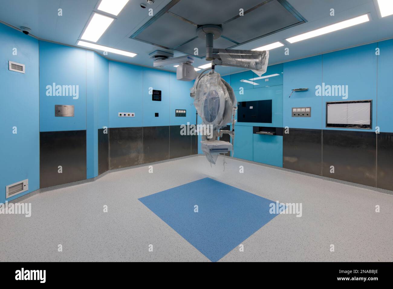 Brand new modern Hospital Operating Room with blue and green flooring