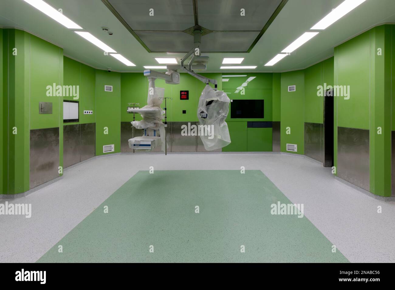 Brand new modern Hospital Operating Room with blue and green flooring
